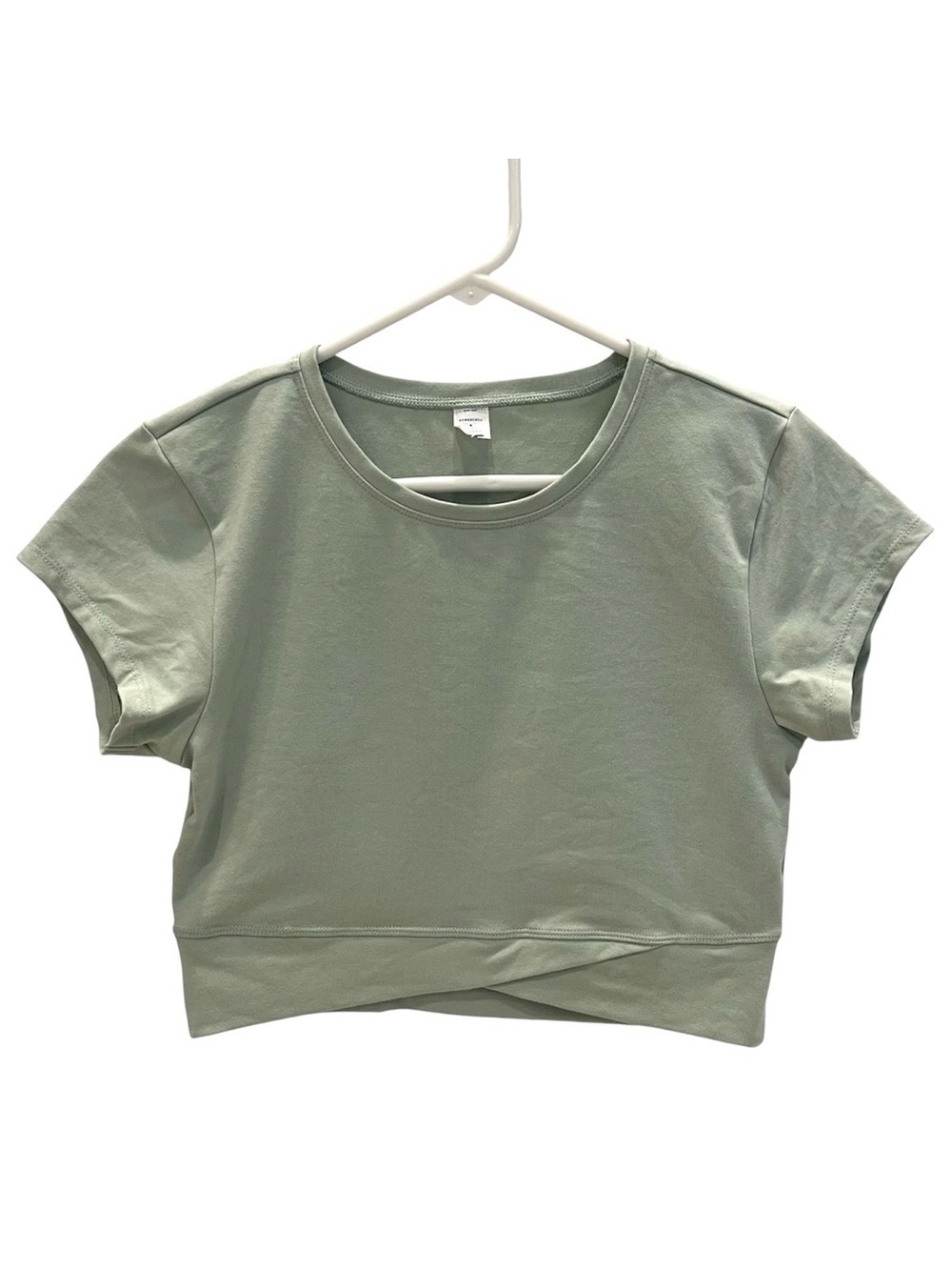 Old Navy Womens S PowerChill Cropped Cross Front T-Shirt Briny Water Light Green